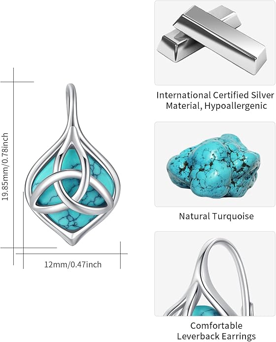 BDL Genuine Turquoise Jewelry for Women, Sterling Silver Earrings and Necklaces for Women, Leverback Dangle Drop Earrings Jewelry…