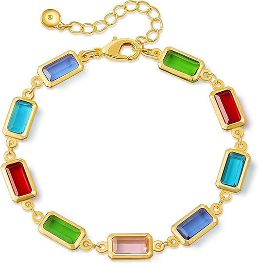 18K Gold Plated Anklet for Women Multicolor Crystal Ankle Bracelets Boho Adjustable Chain Anklets