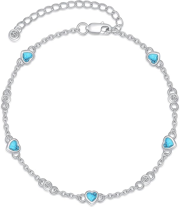 Anklet Bracelet for Women 925 Sterling Silver Natural Stone Chain Ankle Bracelet Beach Summer Fine Jewelry Birthday Christmas Gifts for Women Her Mom