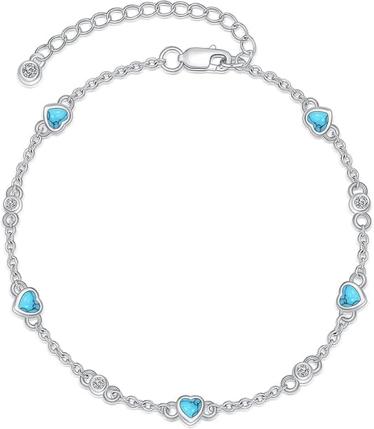 Anklet Bracelet for Women 925 Sterling Silver Natural Stone Chain Ankle Bracelet Beach Summer Fine Jewelry Birthday Christmas Gifts for Women Her Mom
