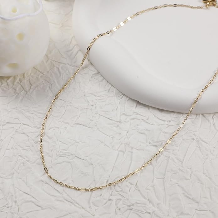 14K Gold Necklace for Women, Womens Dainty Chain Necklace Plated Shining Dots Satellite Choker Box Chain, Women Layering Necklaces