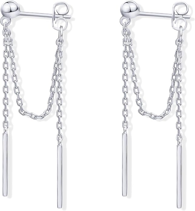 PAVOI 18K Gold Plated Sterling Silver Posts Drop Dangle Chain Earrings for Women | Dangling Chain Studs | Cubic Zirconia Ball Threader Earscapes Earrings