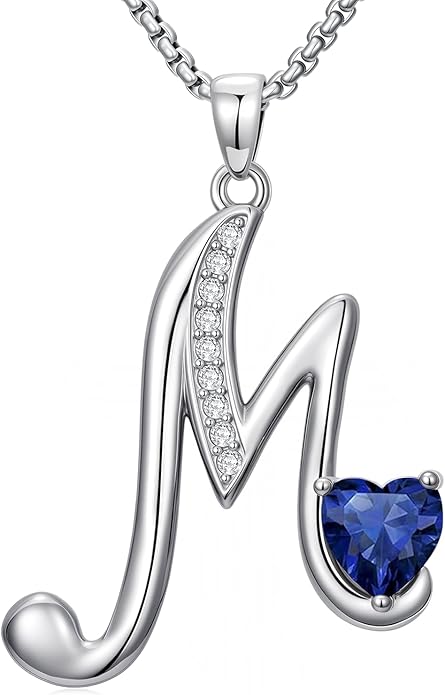 Christmas Gifts for Women Alphabet A to Z Initial Birthstone Pendant Necklaces for Women - 18k White Gold Plated Personalized Name Jewelry Valentine Mothers Day Birthday Gifts for Women Her Girlfriend