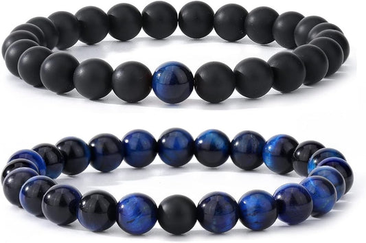 MengPa Mens Beaded Bracelets Couples Matching Bracelet Set Lava Rock Beads for Women Stone Jewelry