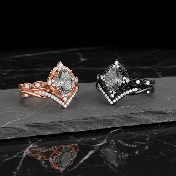 Oval Cut Vintage Gemstone Engagement Rings set for Women S925 Sterling Silver/10K/14K/18K Gold Birthstone Promise Anniversary Bridal Set Ring for her