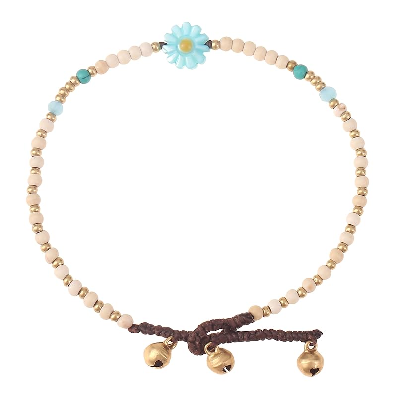 Made by Nami Boho Surfer Anklet Waterproof & Adjustable Beaded Anklets for Women Beachy Ankle Bracelet Made from Waxed Cotton Rope and Beads for Summer and Hippie Style (White Flower)