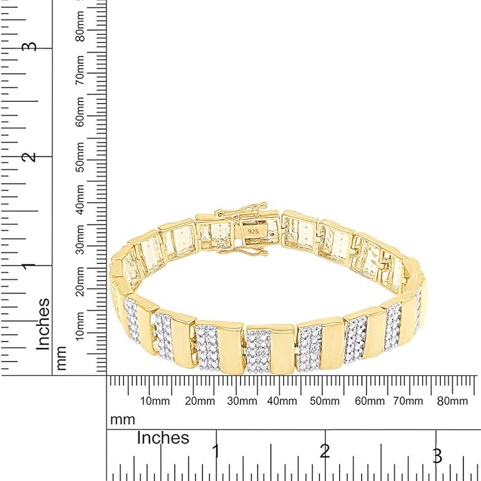 AFFY White Natural Diamond Men's Bracelet In 14k Gold Over Sterling Silver (0.04 cttw)