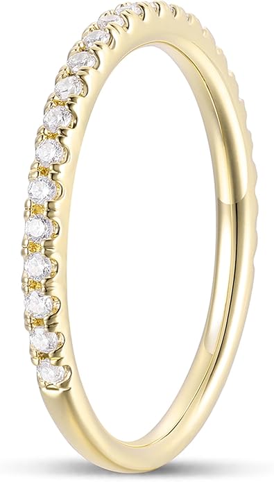 DeMoise 14K Gold 2mm Moissanite Wedding Ring 2mm Half Eternity Band Ring 14K Gold Moissanite Stackable Ring for Women