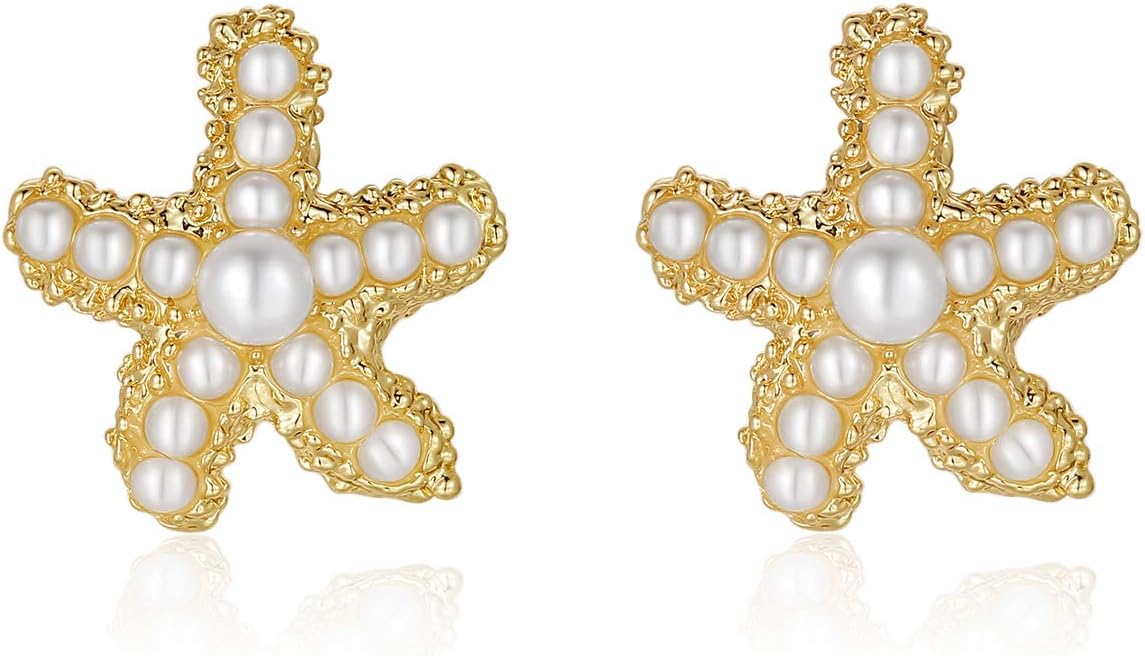 Kruckel Pearl Earrings for Women, Starfish, A reminder to embrace our dreams, Hypoallergenic, Lead-Free, Nickel-Free, with Greeting Card, Great Wedding Birthday Anniversary Retirement Gift for Woman