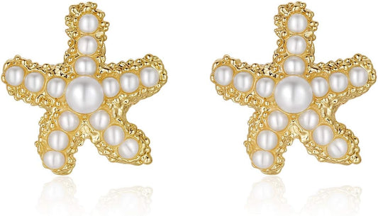 Kruckel Pearl Earrings for Women, Starfish, A reminder to embrace our dreams, Hypoallergenic, Lead-Free, Nickel-Free, with Greeting Card, Great Wedding Birthday Anniversary Retirement Gift for Woman