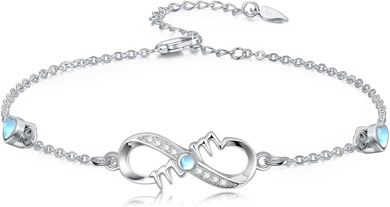 Dorunmo Infinity Bracelet Mom Bracelet 925 Sterling Silver 14K Gold Plated Infinity Heart Anklet for Women Christmas Jewelry Gifts for Wife Mom Daughter