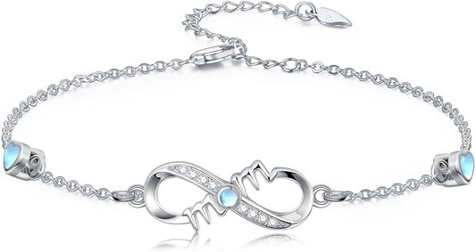 Dorunmo Infinity Bracelet Mom Bracelet 925 Sterling Silver 14K Gold Plated Infinity Heart Anklet for Women Christmas Jewelry Gifts for Wife Mom Daughter