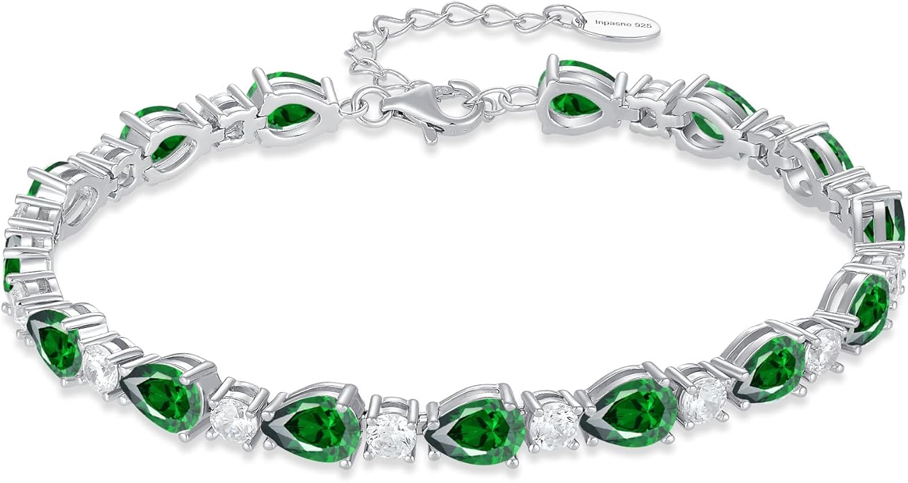 Birthstone Tennis Bracelet for Women 925 Sterling Silver Pear Shaped Gemstone Jewelry Gifts for Her