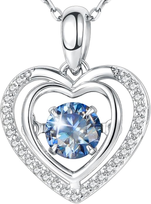 Gem's Beauty Silver Heart Necklace for Women - 925 Silver Moissanite Pendant, Dainty Dance Gift for Her, Mom, Wife |Christmas/Anniversary/Valentine’s Birthstone Jewel