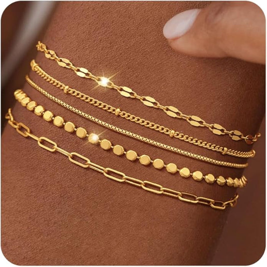 MBW 14K Silver Plated Bracelets for Women, Dainty Silver Bracelets for Women Set Bracelet Stack Waterproof Jewelry for Women Trendy Minimalist Simple Small Thin Bracelet Set for Women Teen Girls Gift