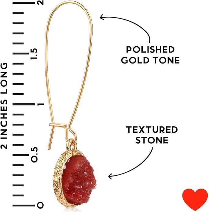 Simulated Druzy Threader Drop Earrings for Women - Gold, Silver, or Rose Gold Tone Trendy Boho Dangles with Sparkly Round Stone
