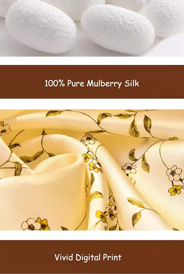 ANDANTINO 100% Mulberry Silk Scarf -21” Lightweight Square Neckerchief – Breathable Digital Printed Scarves with Gift Packed