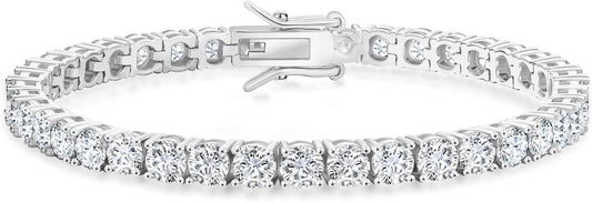 KRKC Tennis Bracelet for Women 14K White Gold Plated, AAAAA+ Classic Cubic Zirconia Bracelet with 2mm-5mm Width, Durable Gold Bracelets Jewelry Christmas Gift, Size 6.5-8 Inches Hypoallergenic