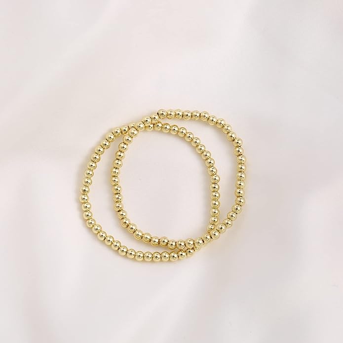 Elegance 11 designs 14K Gold Plated Bead Ball Bracelet Stretchable Elastic Gold Beaded Bracelets for Women