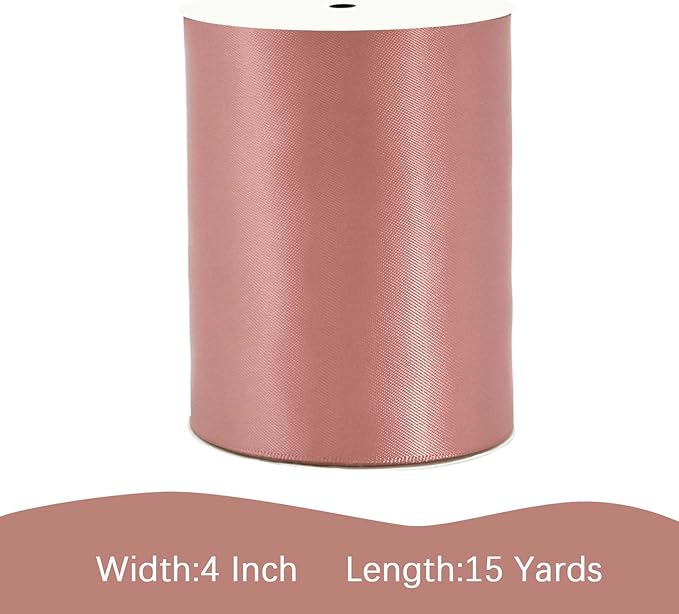 LEEQE Dusty Pink Satin Ribbon 4 inch X 15 Yards Polyester Ribbon for Gift Wrapping Very Suitable for Weddings Party Hair Bow Invitation Decorations and More