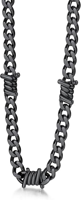 Bestyle Barbed Wire Necklace 5/7/9/12mm Mens Chain Necklaces Hip-hop Punk Gothic Stainless Steel Chain Heavy Thick Cuban Link Chain for Men Women, Length 16/18/20 Inch