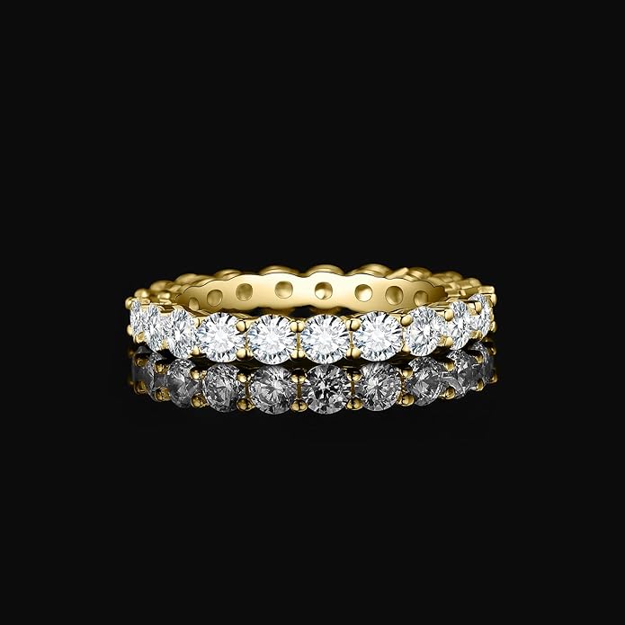 JewelryPalace 6 Stone Cubic Zirconia Half Eternity Stackable Wedding Rings for Women, 14K White Yellow Rose Gold Plated 925 Sterling Silver Promise Rings for Her, Simulated Diamond Wedding Band Ring