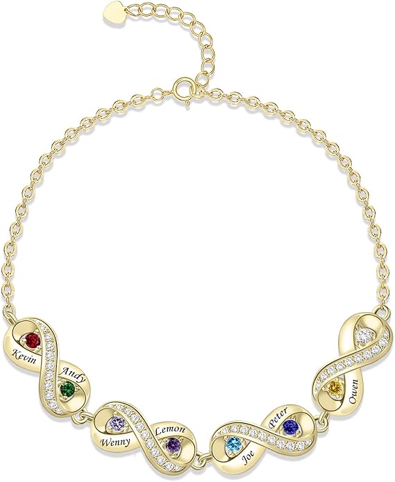BABOOM Custom Mother Bracelet With 1-8 Birthstones Personalized Infinity Name Bracelet Engraved Birthstone Bracelets Gifts For Women Mother Daughter Wife