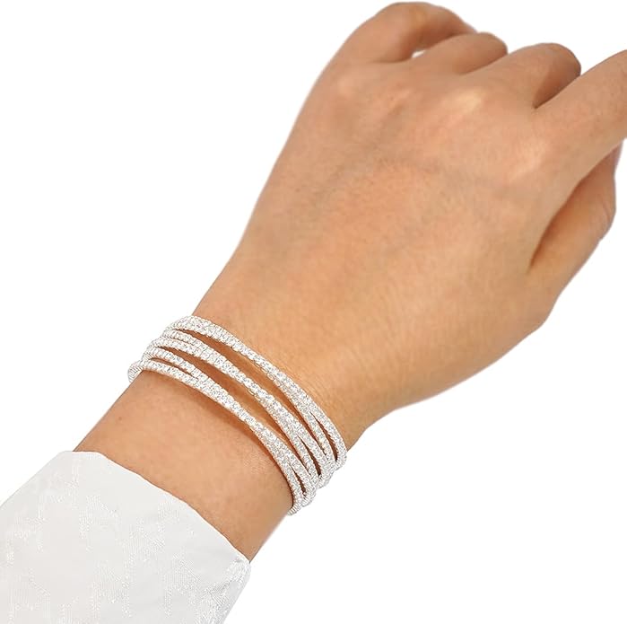 Suyi Rhinestone Bracelet for Women Silver Multilayer Cuff Bracelet Craystal Braidal Bracelets