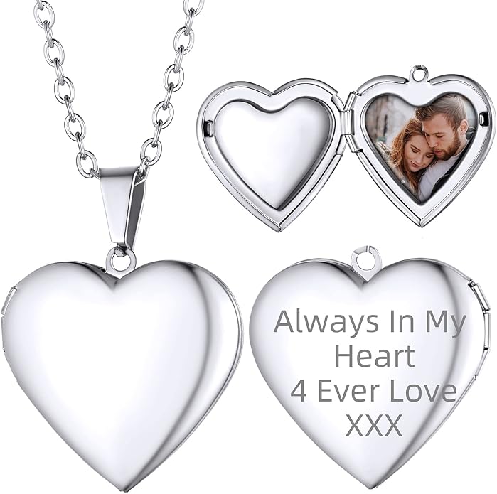 Supcare Locket Necklace That Holds Pictures-Engraved Photo Pendant Custom Jewellery Gifts for Men Women (with Jewellery Gift Box)