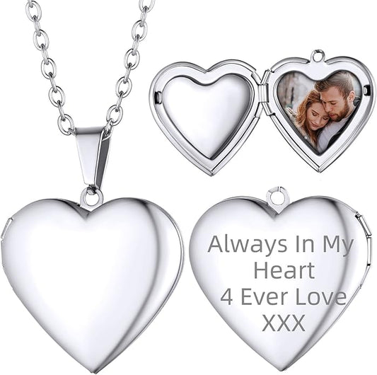 Supcare Locket Necklace That Holds Pictures-Engraved Photo Pendant Custom Jewellery Gifts for Men Women (with Jewellery Gift Box)