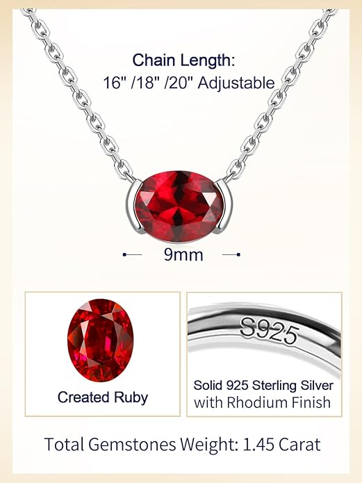 CYW Moissanite/Ruby/Sapphire/Emerald Dainty Pendant Necklace for Women, Novelty Design, Really Authentic Solid 925 Sterling Silver, 16"/18"/20" Adjustable, Birthday Anniversary Valentines Gift