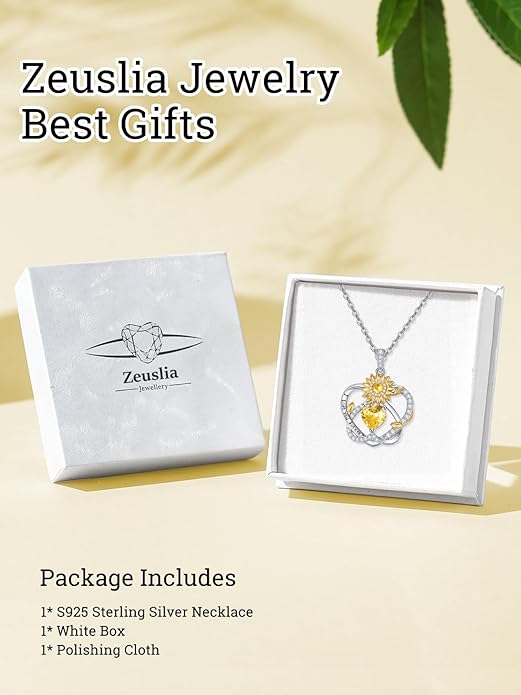 Zeuslia Double Birthstone Necklace Gifts for Wife - 925 Sterling Silver Sunflower/Rose/Crown Cross/Compass/Heart Pendant I Love You Necklace, Anniversary Birthday Gifts for Wife Girlfriend Mom Her