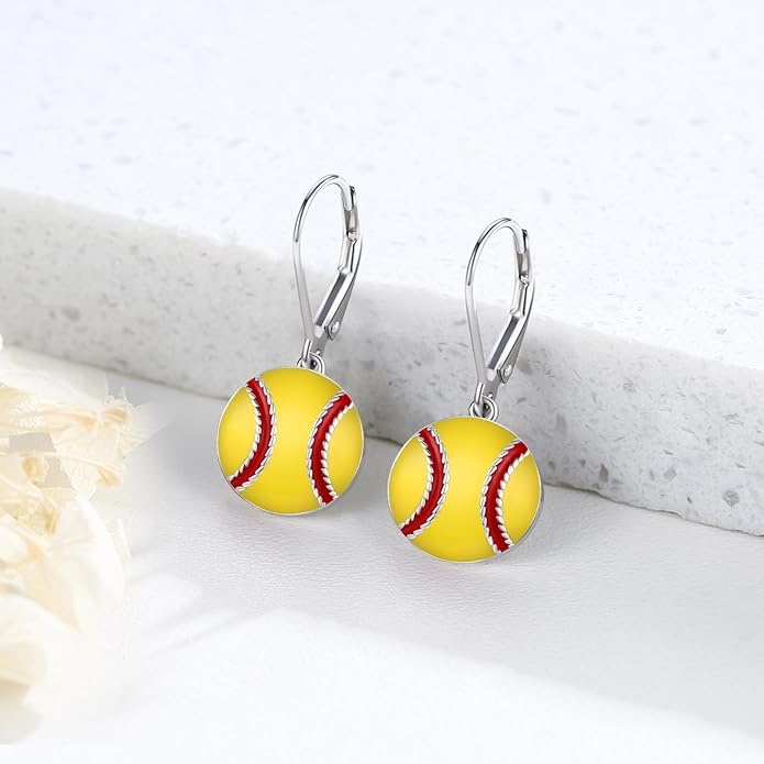 JUSTKIDSTOY 925 Sterling Silver Ball Earrings Sports Leverback Dangle Drop Earrings Jewelry Gifts for Women Girls