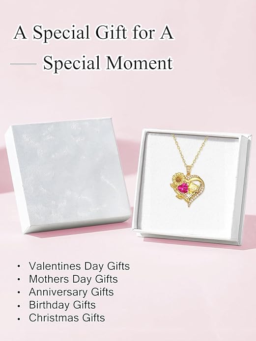 Sunflower Heart Necklace for Women 14K Gold Exquisite Anniversary Birthday Gifts for Wife Mother Her Double Birthstone Pendant jewelry‘You Are My Sunshine’
