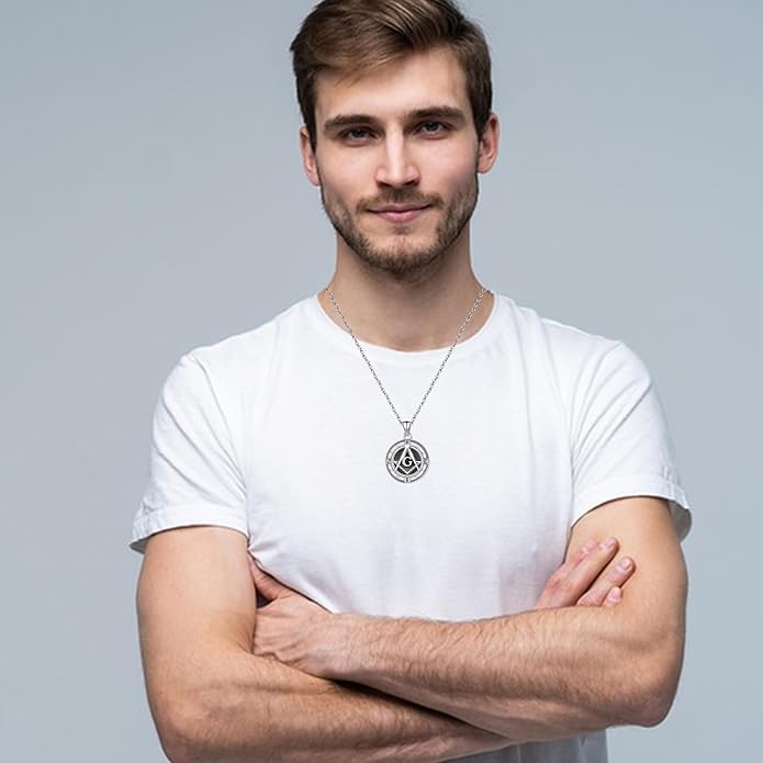 LES OSEWA Compass Necklace for Men Sterling Silver Compass Pendant Masonic Viking Necklace Travel Amulet Necklace Inspirational Graduation Jewelry Gifts for Women