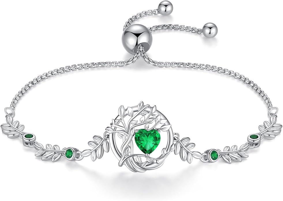 FANCIME Tree of life Birthstone Bracelet for Women Sterling Silver Tree Jewelry Birthstone Charm Bracelet Gemstone Anniversary Birthday Christmas Gifts for Wife Mom Her