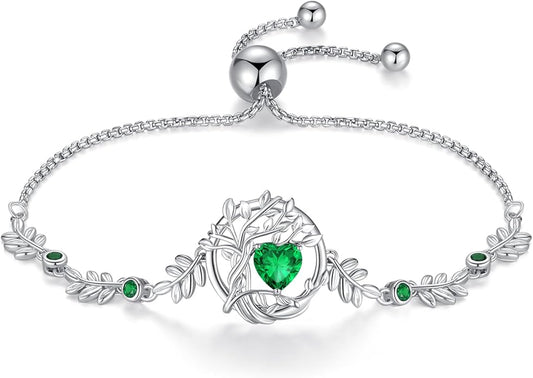 FANCIME Tree of life Birthstone Bracelet for Women Sterling Silver Tree Jewelry Birthstone Charm Bracelet Gemstone Anniversary Birthday Christmas Gifts for Wife Mom Her