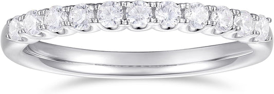 DeMoise 14K Gold Moissanite Wedding Bands 2mm Half Eternity Band 2mm Stackable Rings 14K Gold Moissanite Wedding Band Rings for Women