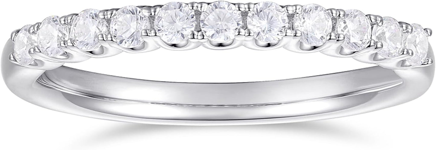 DeMoise 14K Gold Moissanite Wedding Bands 2mm Half Eternity Band 2mm Stackable Rings 14K Gold Moissanite Wedding Band Rings for Women