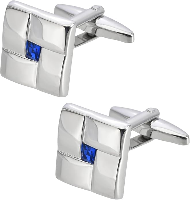 Jonwo Square Metal Silver Cufflinks with Blue Crystal for Men Lady In Gift Box Classic Men's Cuff Links Jewelry for Wedding Party Daily Office Business Events Tuxedo Dress