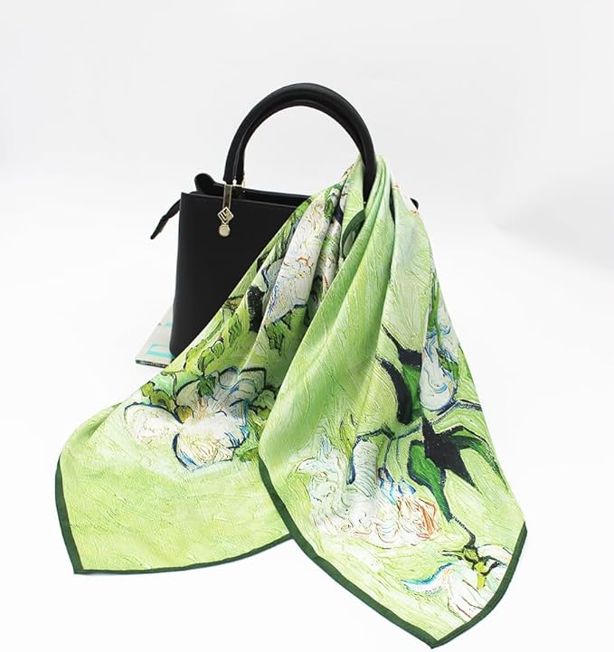 ANDANTINO 100% Mulberry Silk Square Scarf for Hair-25.6" X25.6'' Women Men Natural Silk Neckerchief Digital Printed Headscarf