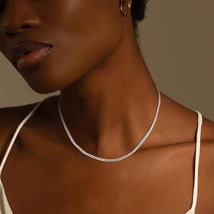 Avotto S925 Sterling Silver Cuban Chain Necklace for Women 3mm/5mm Thick Sturdy & Colourfast Women's Chain Necklaces Christmas Jewelry Gifts 16/18/20/22/24/Inch