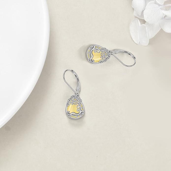 Moonstone Filigree Drop Dangle Teardrop Earrings 925 Sterling Silver Moonstone Leverback Earrings for Women Jewelry Gifts
