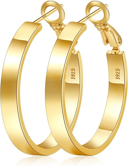 EXGOX Silver Hoop Earrings for Women - Sterling Silver & 14K Gold Plated - Hypoallergenic 925 Silver - Big Hoop Earrings (30/40/50/60/70mm)