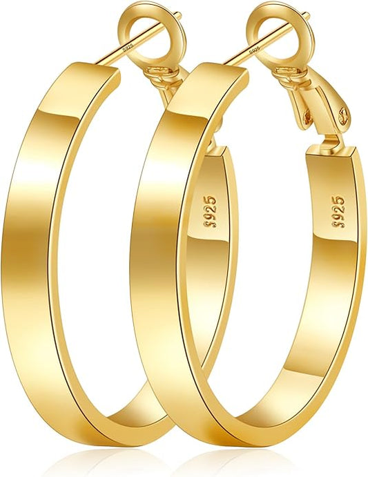 EXGOX Silver Hoop Earrings for Women - Sterling Silver & 14K Gold Plated - Hypoallergenic 925 Silver - Big Hoop Earrings (30/40/50/60/70mm)