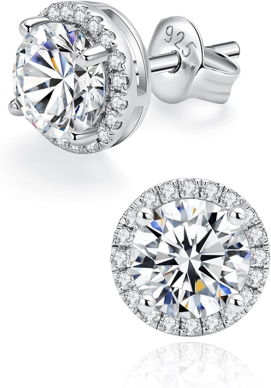 IMOLOVE Moissanite Stud Earrings for Women in Sterling Silver Hypoallergenic 1-3CT D Color Round Cut Moissante Earrings