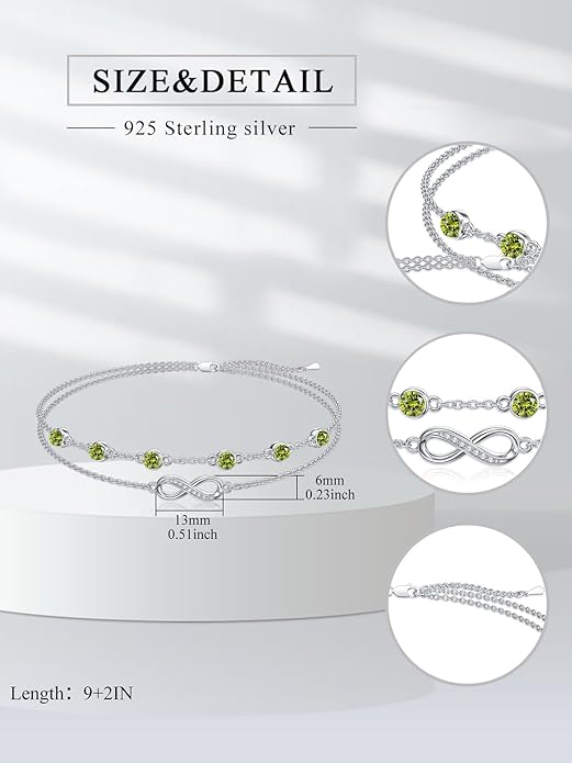 Dorunmo Anklet Bracelets For Women 925 Sterling Silver Birthstone/Infinity/Butterfly/Evil Eye/Turtle/Pineapple/Starfish/Heart Anklets Bracelets Jewelry Gifts for Women