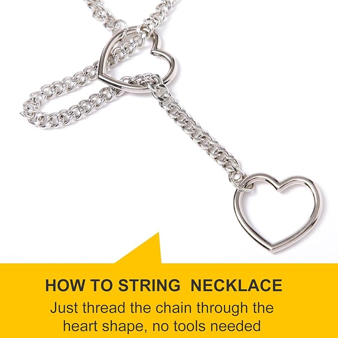 Heart Slip Chain Necklaces for Women,Stainless Steel Adjustable Lariat Heart Y-Necklace,Punk Gothic Cuban Collar Choker Necklace for women