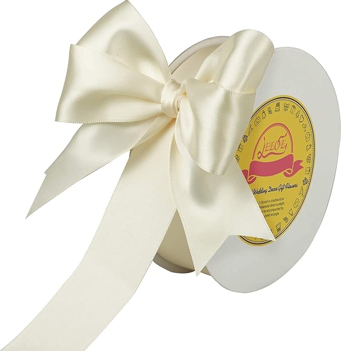 LEEQE Double Face Ivory Satin Ribbon 1-1/2 inch X 50 Yards Polyester Ivory Ribbon for Gift Wrapping Very Suitable for Weddings Party Hair Bow Invitation Decorations and More