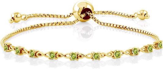 Gem Stone King Round Gemstone Birthstone Tennis Bracelet For Women | 925 Sterling Silver | 2.5MM Round | Fits Up To 9 Inch Wrist | Adjustable Bolo Bracelet For Women | Easy-On Easy-Off